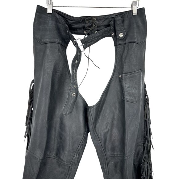 Allstate Leather chaps Black Fringe Size XL unisex lined buffalo - Picture 8 of 16